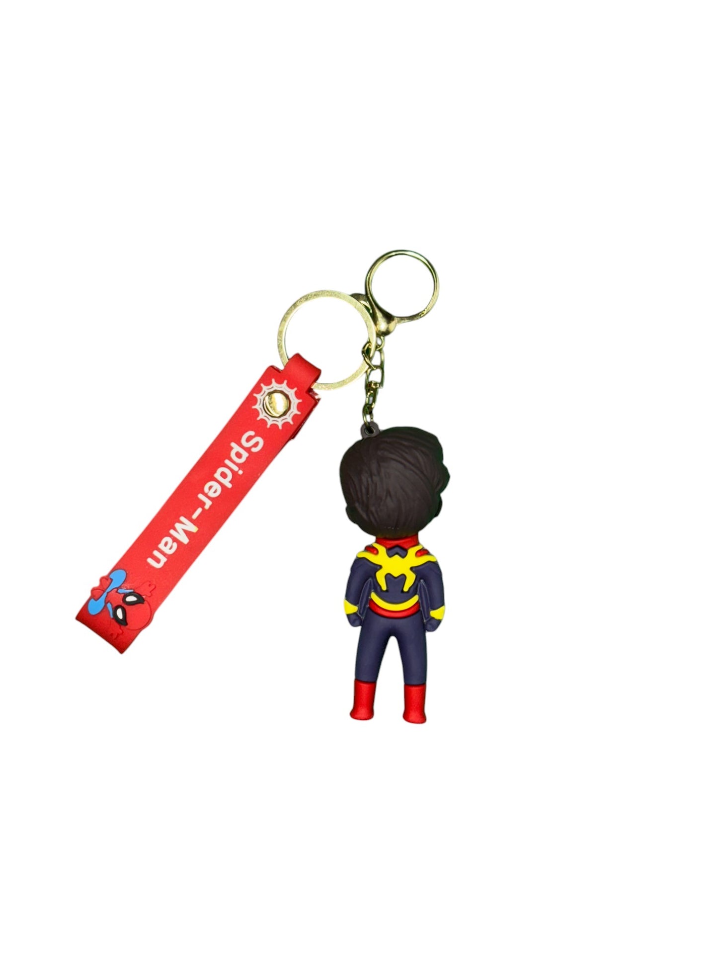 Cute 3D Spider-Man Superhero Character Rubber Keychain with Red Strap | Cartoon Keyring for Bags, Bikes & Keys
