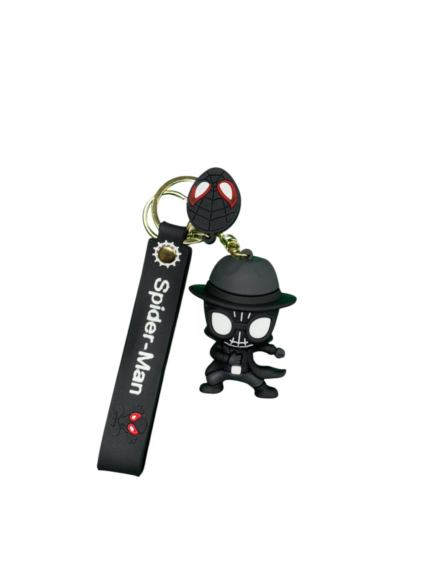 3D Spider-Man Noir Rubber Keychain with Black Strap | Superhero Cartoon Keyring for Bikes, Cars, Bags & Keys