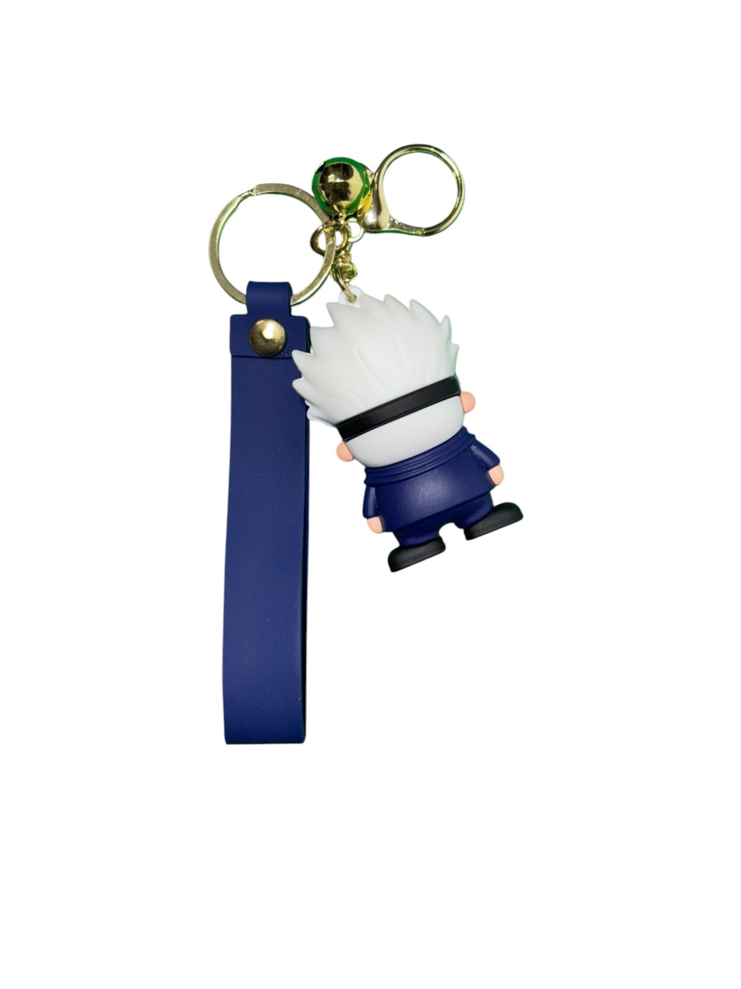 Anime Gojo Satoru Rubber Keychain with Blue Strap | Jujutsu Kaisen Inspired 3D Cartoon Keyring for Bikes, Cars, Bags & Collectors