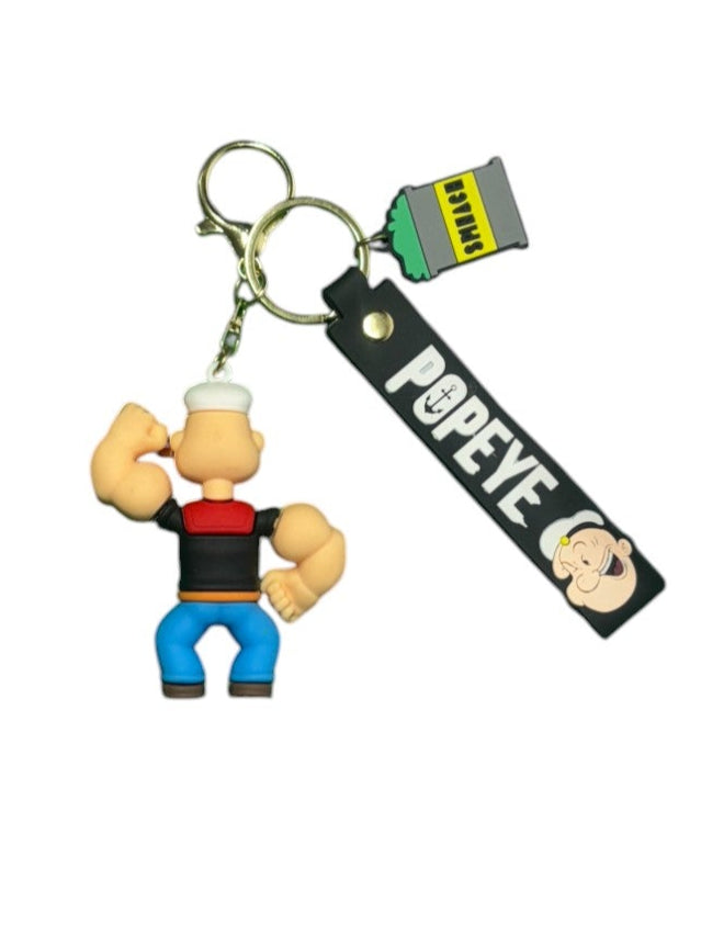 Classic Popeye the Sailor Man Keychain | Retro Cartoon Character Keyring with Spinach Can & Popeye Strap | Fun Gift for Fans
