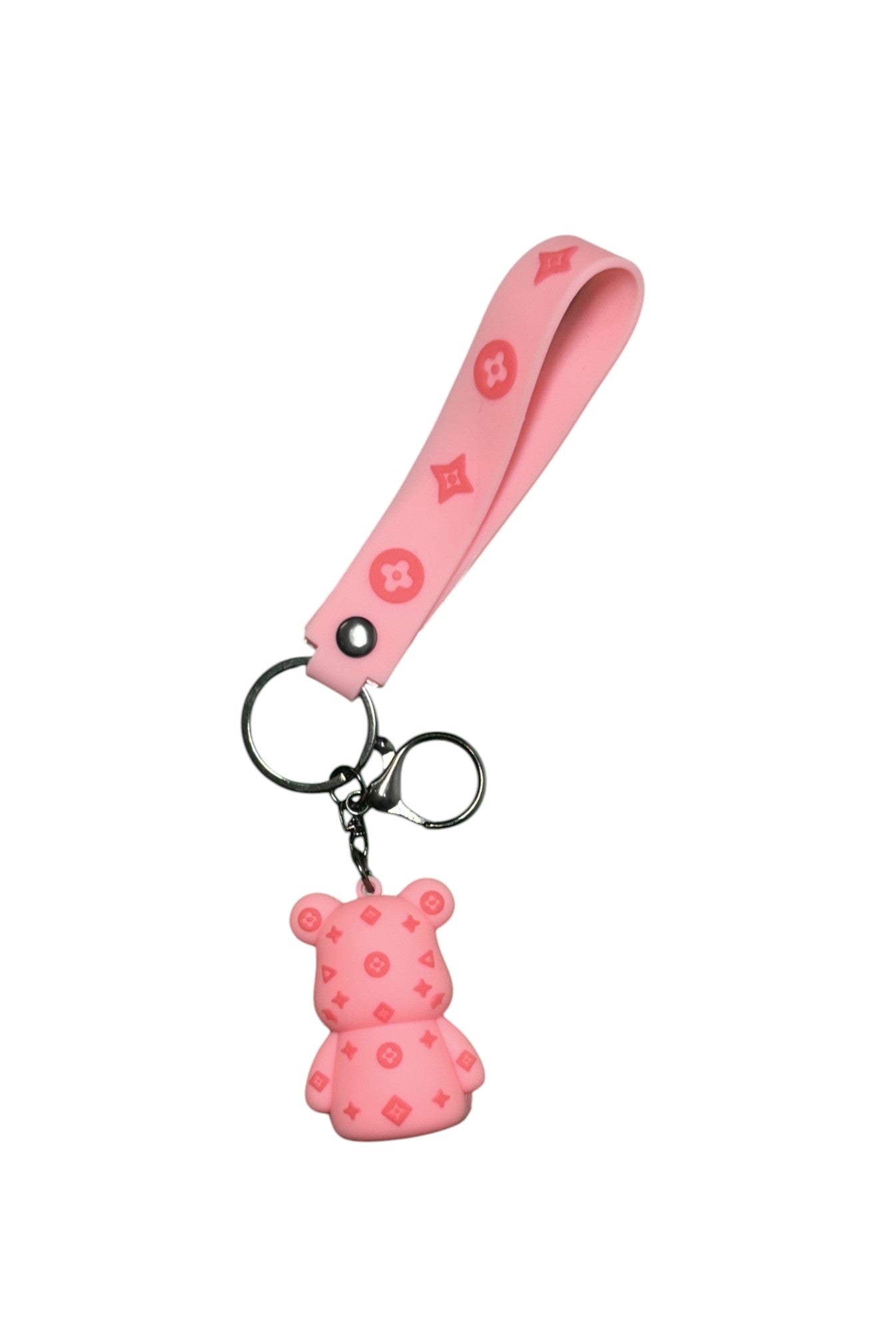 Cute Pink Bear Keychain with Wristlet Strap - Adorable Bag Charm & Key Holder