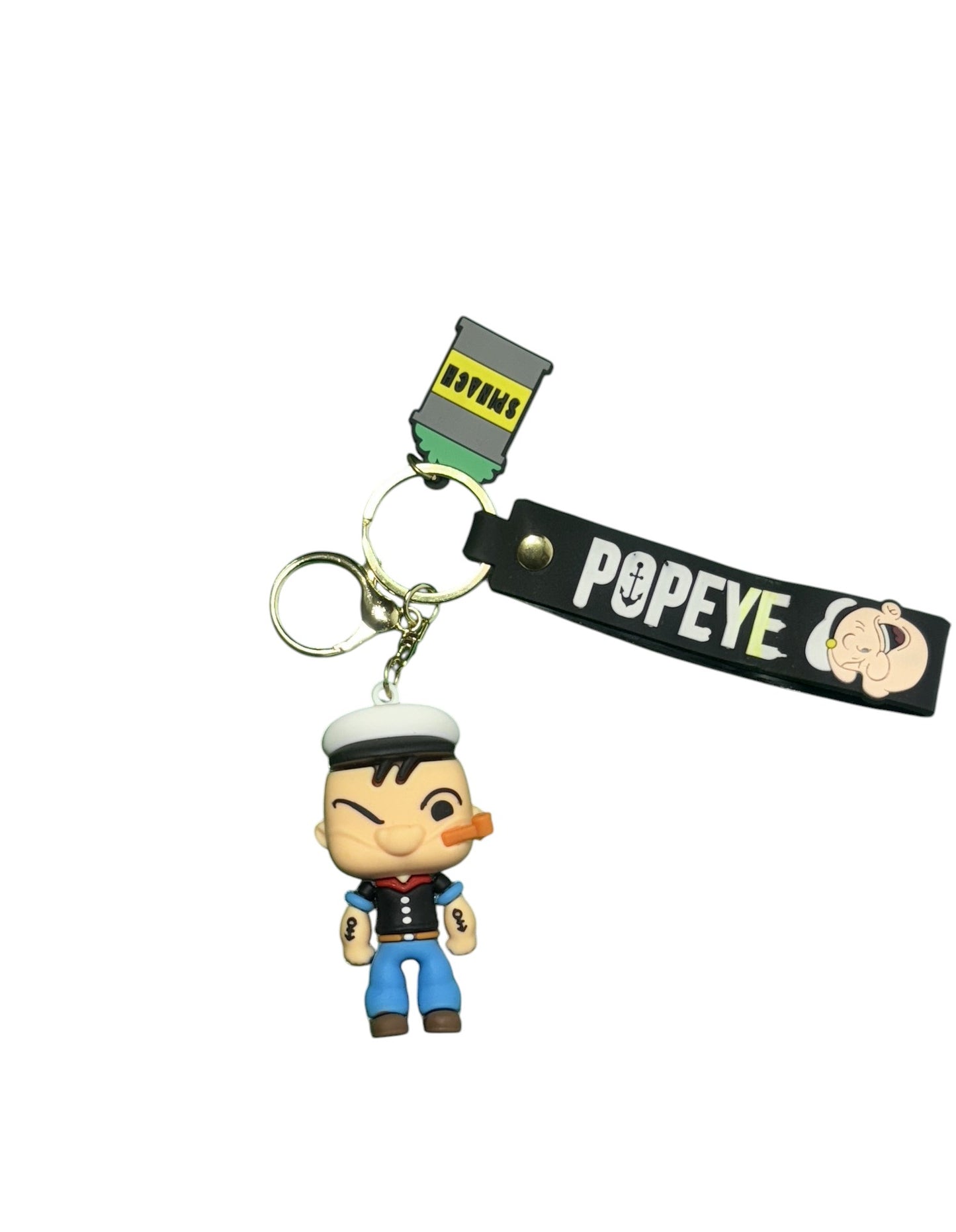 Popeye the Sailor Man Keychain - Funko-style Character with Spinach Can & Wrist Strap