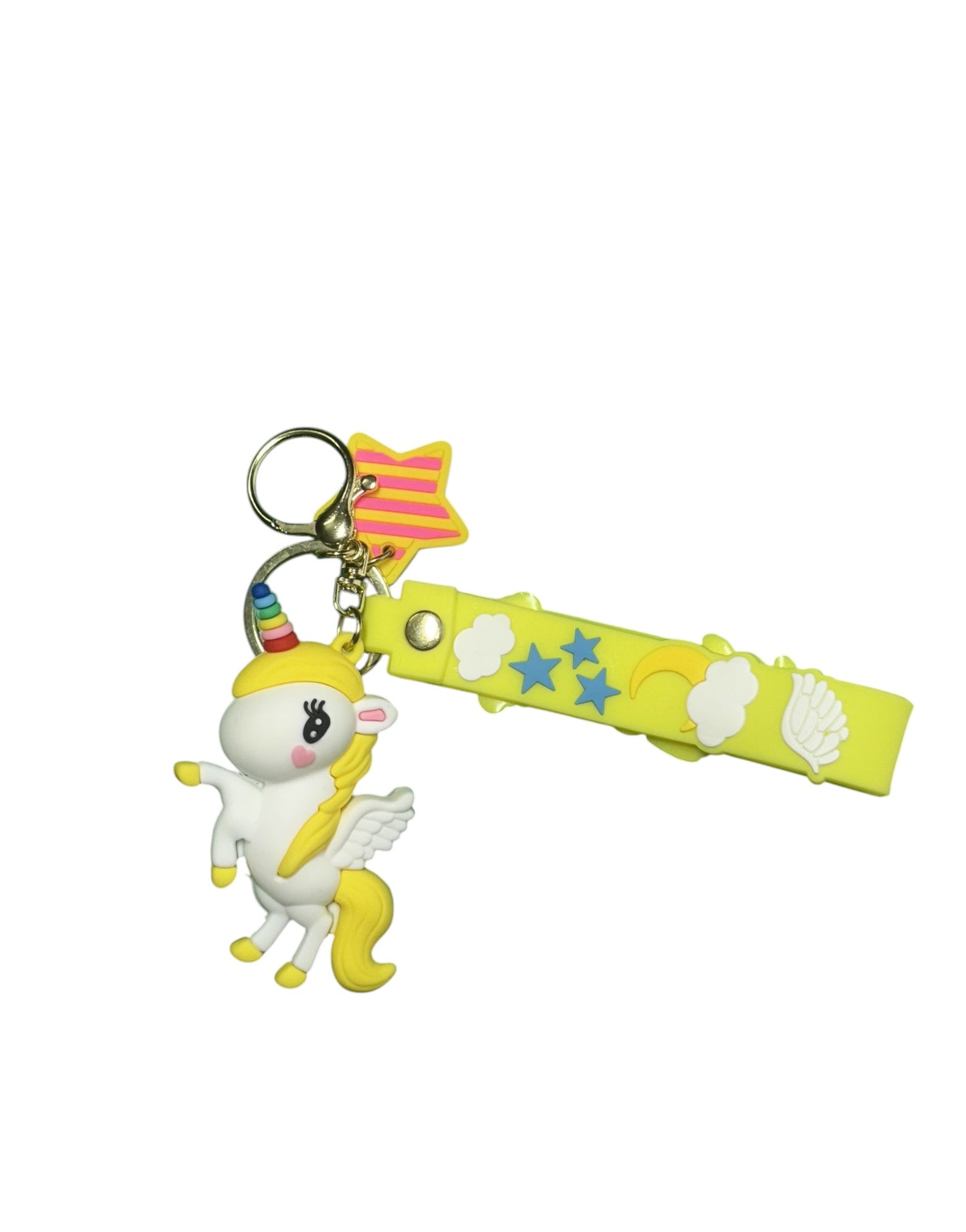 Unicorn Keychain with Rainbow Horn and Star Charm - Fantasy Keyring