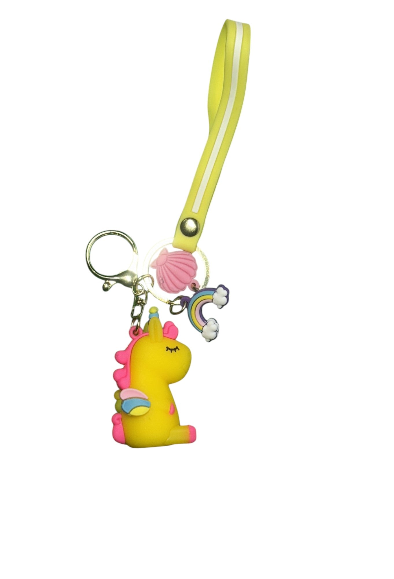 Cute Yellow Unicorn Keychain with Rainbow and Seashell Charms | Bag Charm & Keyring | Perfect Gift for Girls & Unicorn Lovers
