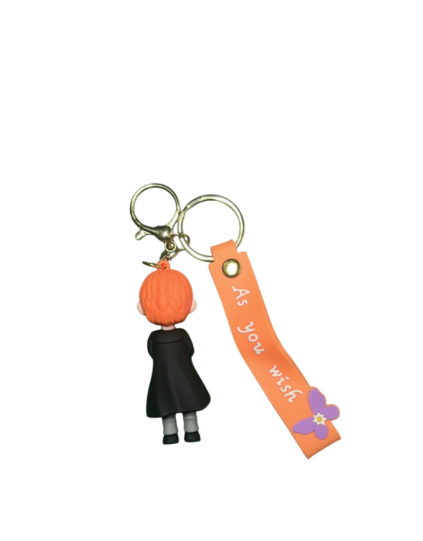 Harry Potter Ron Weasley Figure Keychain | Wizarding World Bag Charm with "As You Wish" Lanyard | Collectible Gift for Fans