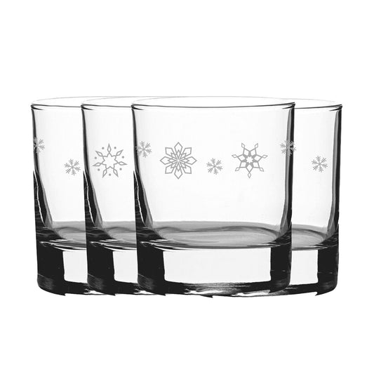 Engraved Snowflake Pattern Whiskey Glass Set of 4 11.5oz Glasses Image 1