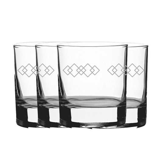 Engraved Squares Pattern Set of 4 Whiskey 11.5oz Glasses Image 1