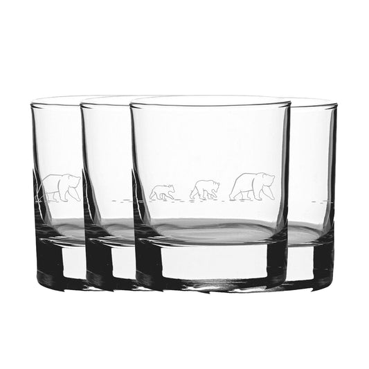 Engraved Bear Pattern Set of 4 Whiskey 11.5oz Glasses Image 1