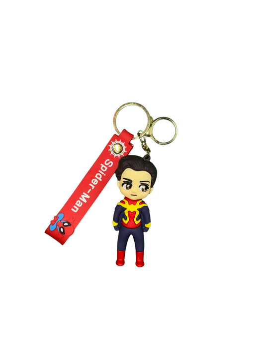 Cute 3D Spider-Man Superhero Character Rubber Keychain with Red Strap | Cartoon Keyring for Bags, Bikes & Keys