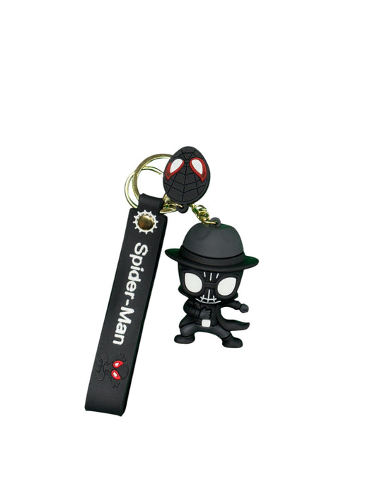 3D Spider-Man Noir Rubber Keychain with Black Strap | Superhero Cartoon Keyring for Bikes, Cars, Bags & Keys