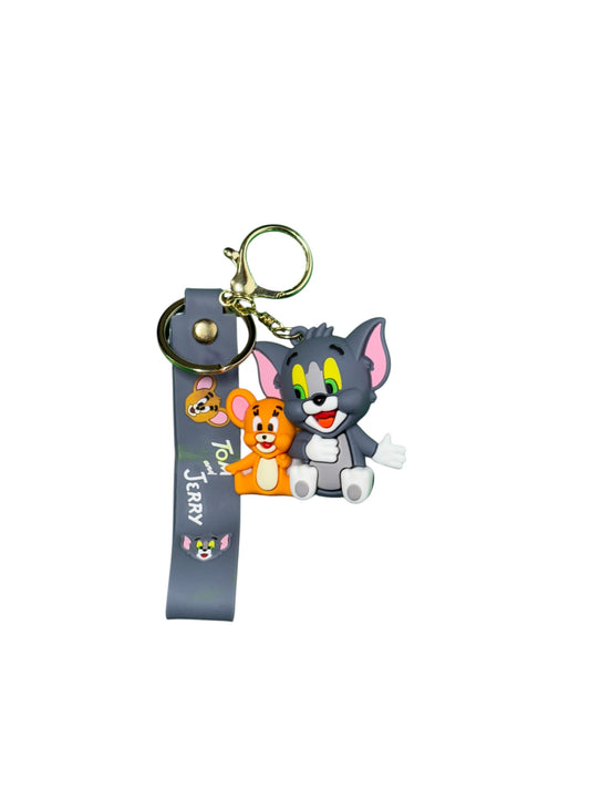 Tom & Jerry 3D Cartoon Rubber Keychain with Strap | Cute Character Keyring for Bikes, Cars, Bags & Kids