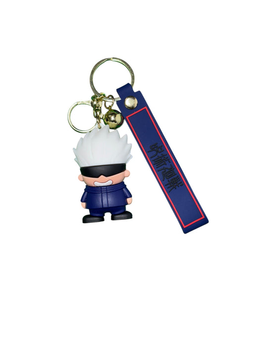 Anime Gojo Satoru Rubber Keychain with Blue Strap | Jujutsu Kaisen Inspired 3D Cartoon Keyring for Bikes, Cars, Bags & Collectors