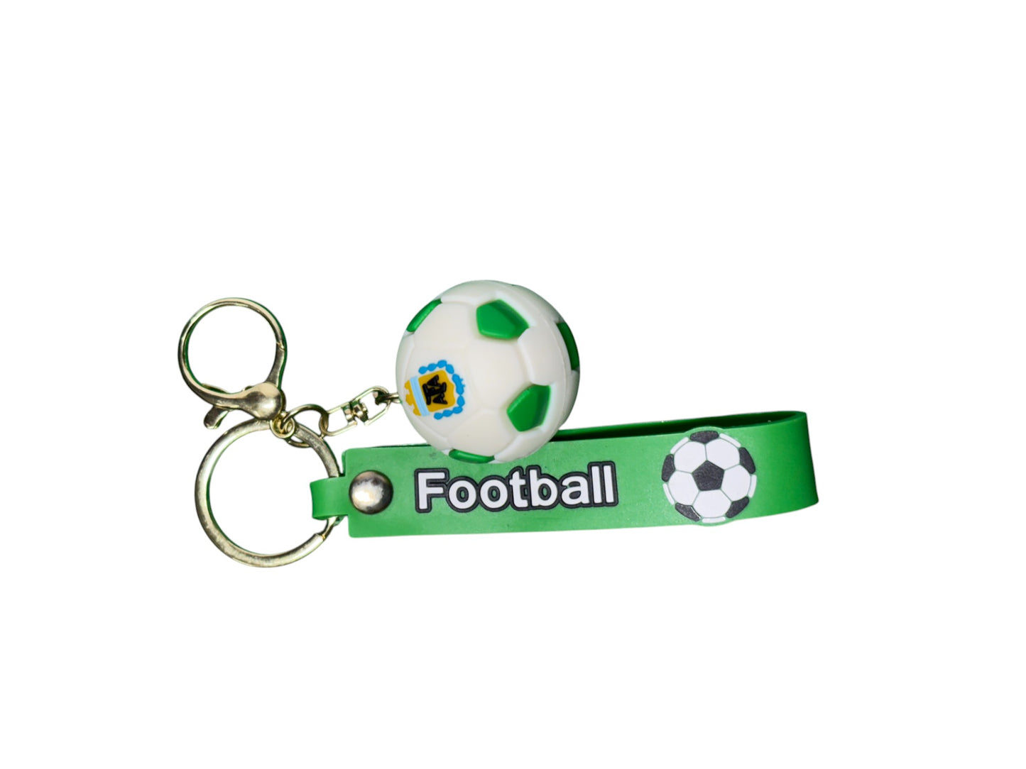 Football Rubber Keychain with Green Strap | 3D Soccer Ball Keyring for Bikes, Cars, Bags & Sports Fans