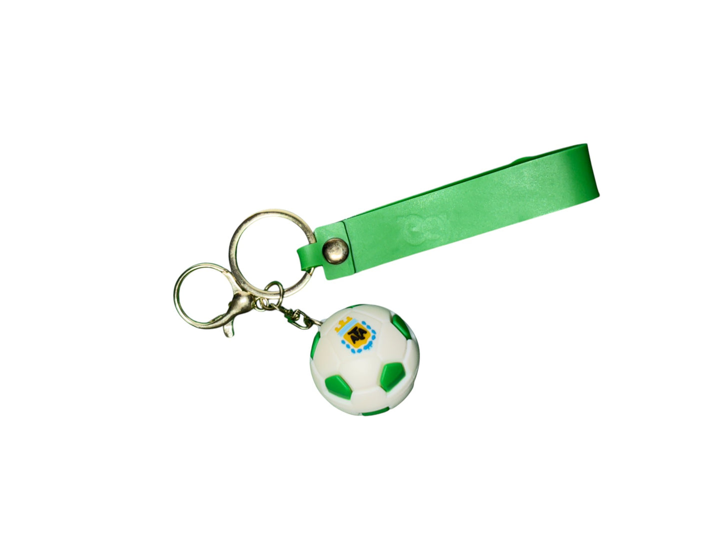 Football Rubber Keychain with Green Strap | 3D Soccer Ball Keyring for Bikes, Cars, Bags & Sports Fans