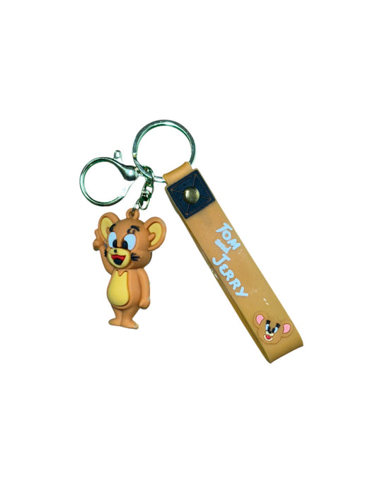 Tom & Jerry Rubber Keychain | Jerry Cartoon Character Keyring with Strap for Bike, Car & Bags