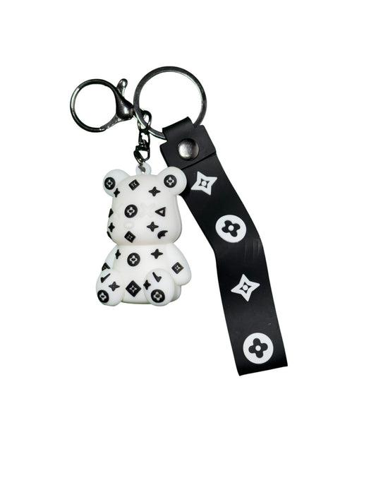 Stylish Black and White Bear Keychain with Lanyard