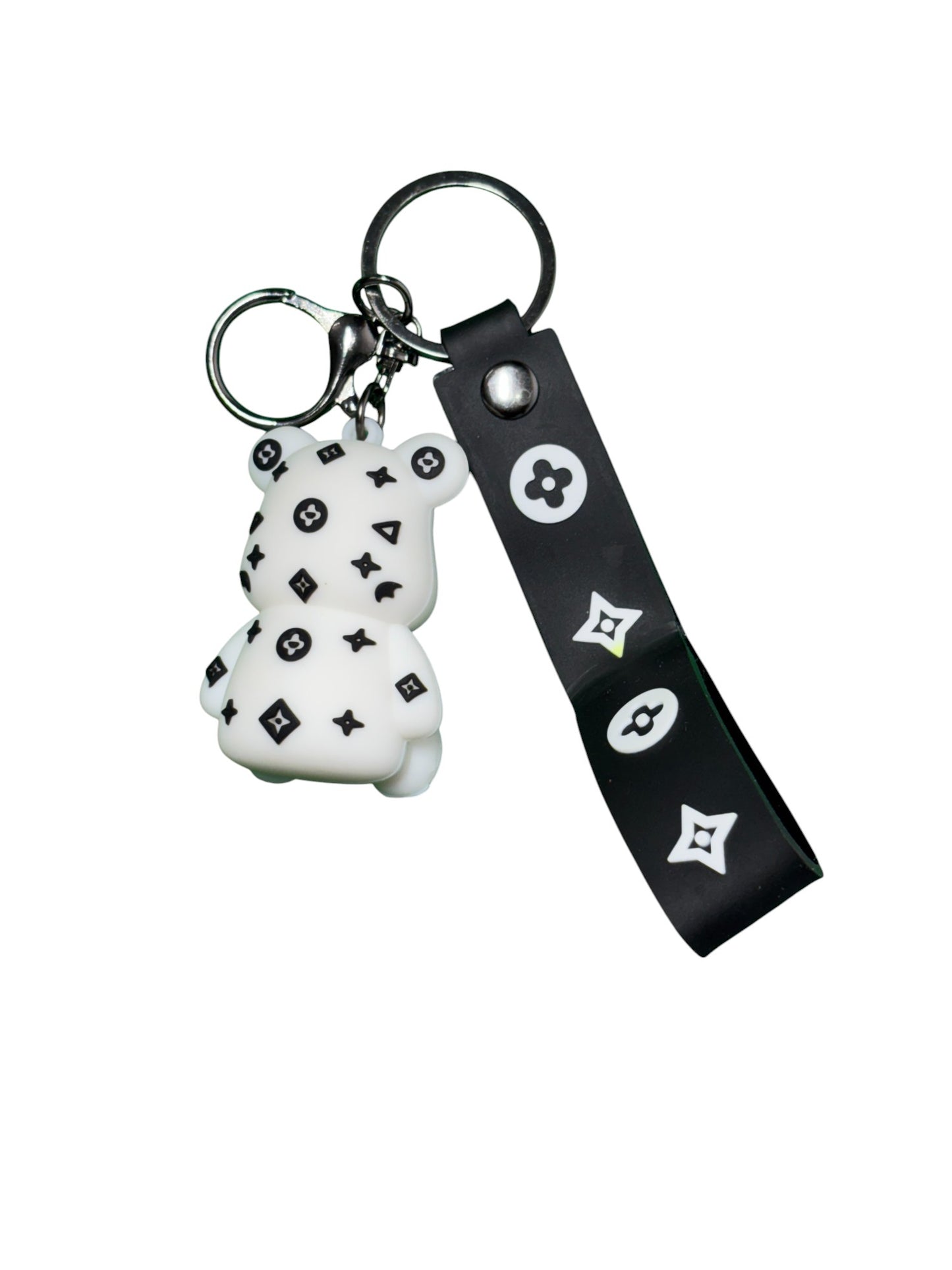 Stylish Black and White Bear Keychain with Lanyard