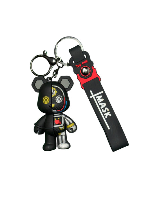 Monochrome Designer-Inspired Bear & Strap Keyring