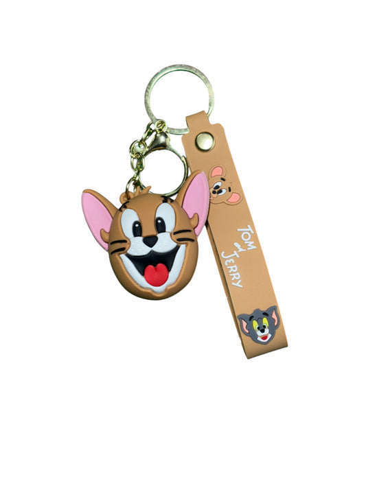 Adorable Tom and Jerry Jerry Mouse Head Keychain | Cartoon Character Keyring for Bags, Keys, Gifts | Silicone Charm with Tom & Jerry Strap