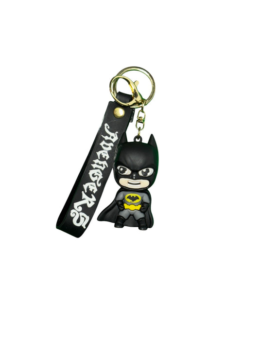 Cute Chibi Batman Keychain | Superhero Silicone Keyring with Avengers Strap | DC Comics Fan Gift for Keys, Bags,