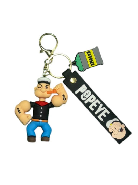 Classic Popeye the Sailor Man Keychain | Retro Cartoon Character Keyring with Spinach Can & Popeye Strap | Fun Gift for Fans