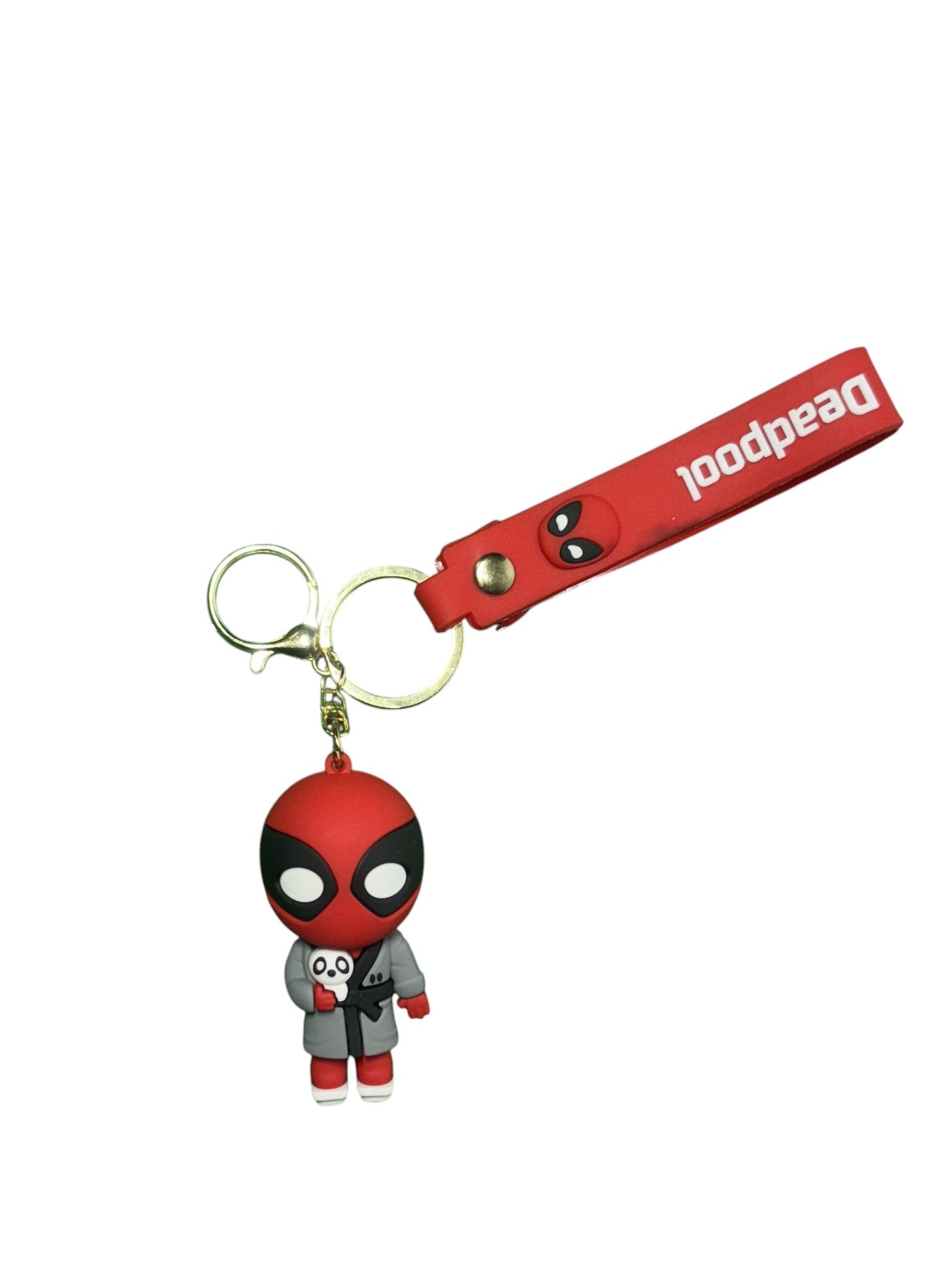 Marvel Deadpool Chibi Figurine Keychain with Skull Accessory and Wrist Strap