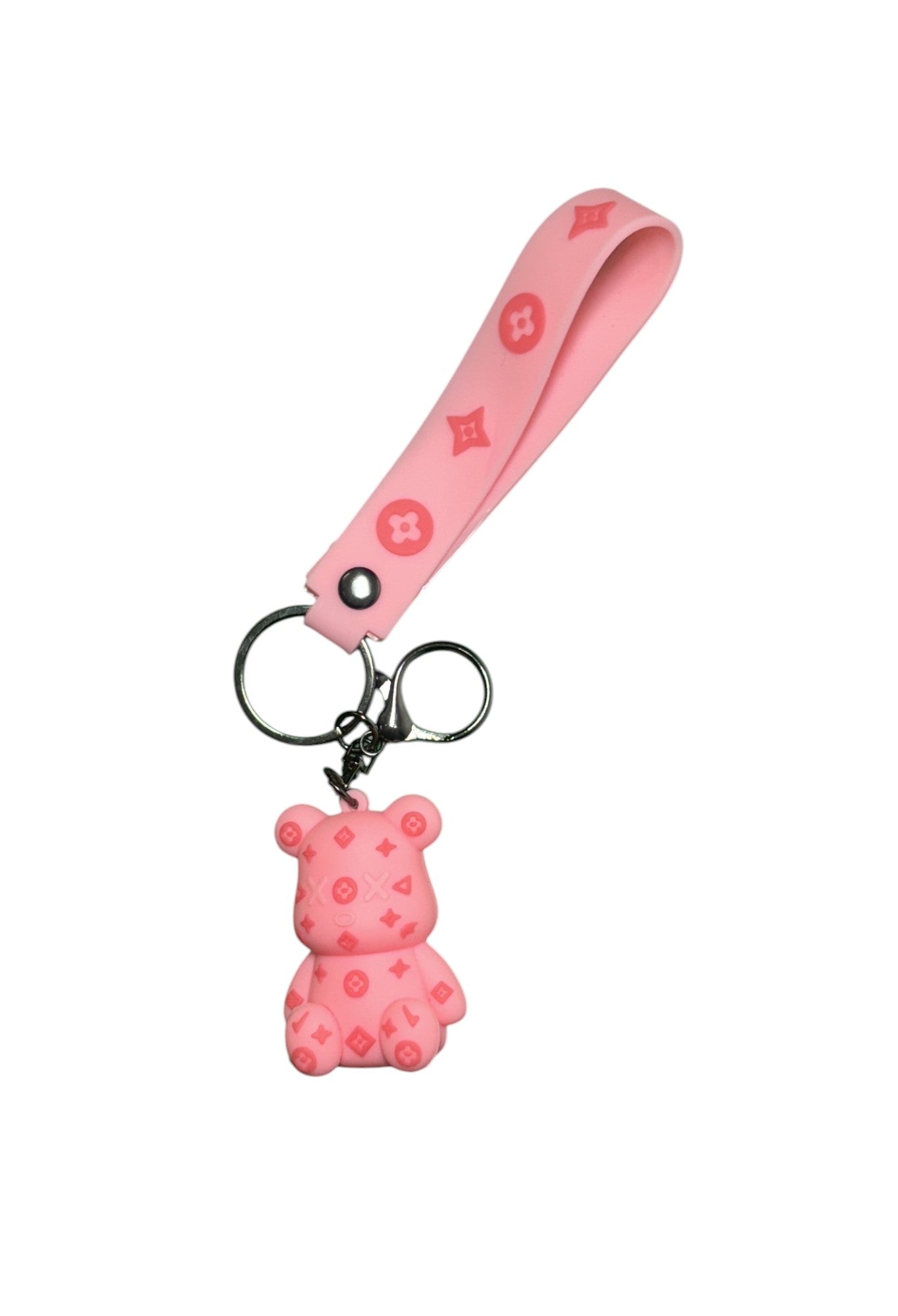 Cute Pink Bear Keychain with Wristlet Strap - Adorable Bag Charm & Key Holder