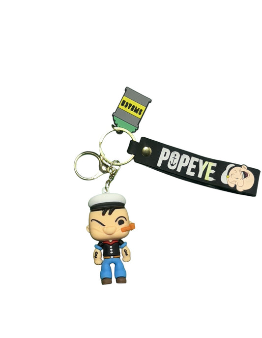Popeye the Sailor Man Keychain - Funko-style Character with Spinach Can & Wrist Strap
