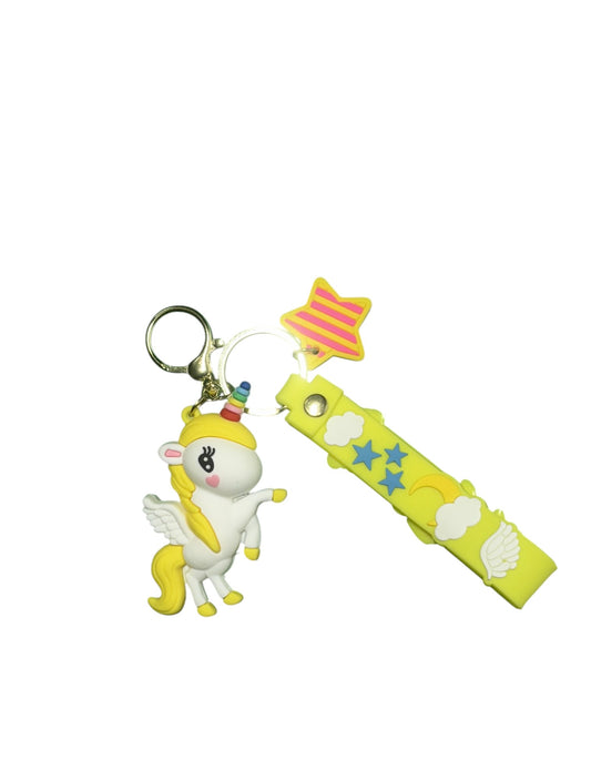 Unicorn Keychain with Rainbow Horn and Star Charm - Fantasy Keyring