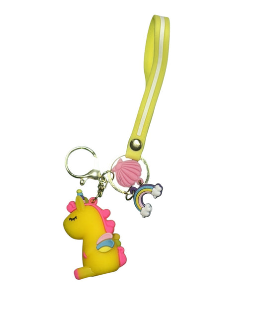 Cute Yellow Unicorn Keychain with Rainbow and Seashell Charms | Bag Charm & Keyring | Perfect Gift for Girls & Unicorn Lovers