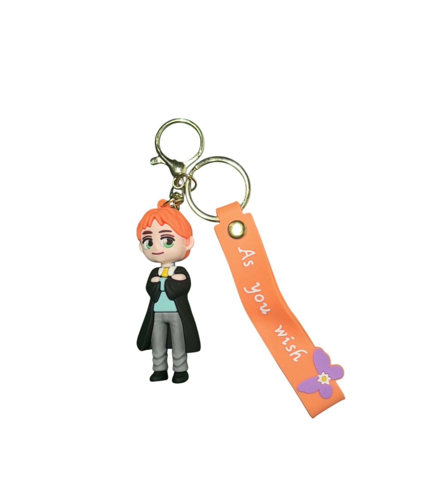 Harry Potter Ron Weasley Figure Keychain | Wizarding World Bag Charm with "As You Wish" Lanyard | Collectible Gift for Fans