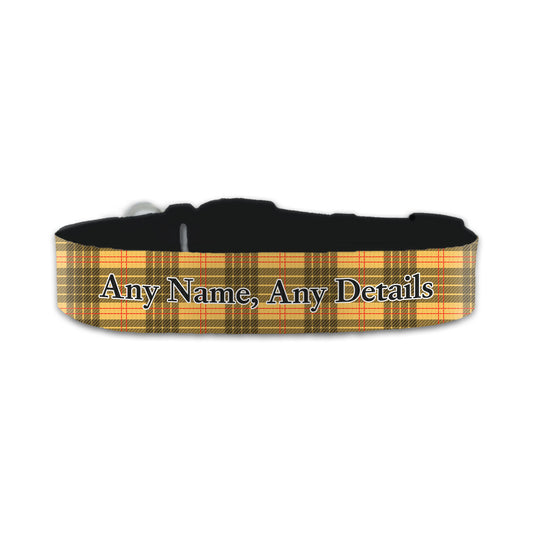 Personalised Small Dog Collar with Yellow Tartan Background Image 1