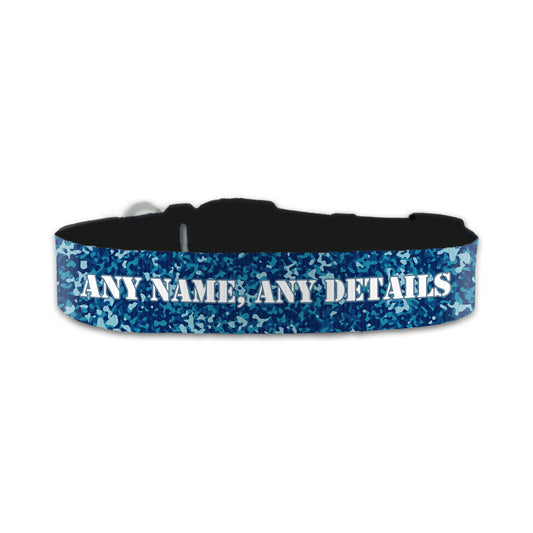 Personalised Small Dog Collar with Blue Camo Background Image 1
