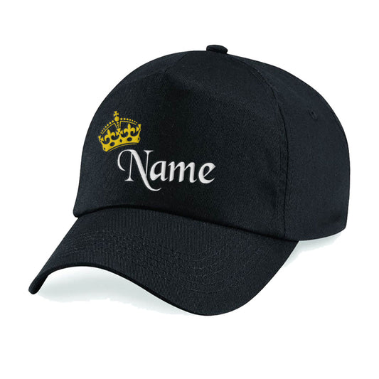 Embroidered Adults Black Cap with Crown and Name Design Image 1