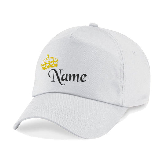 Embroidered Adults White Cap with Crown and Name Design Image 1