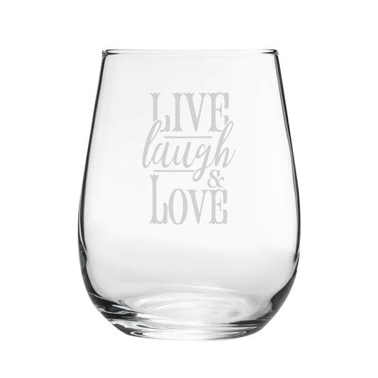 Live Laugh Love - Engraved Novelty Stemless Wine Gin Tumbler Image 1