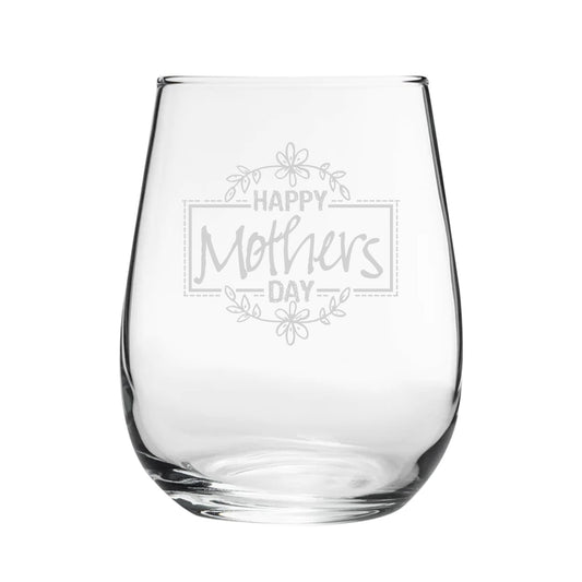 Happy Mothers Day Design - Engraved Novelty Stemless Wine Gin Tumbler Image 1