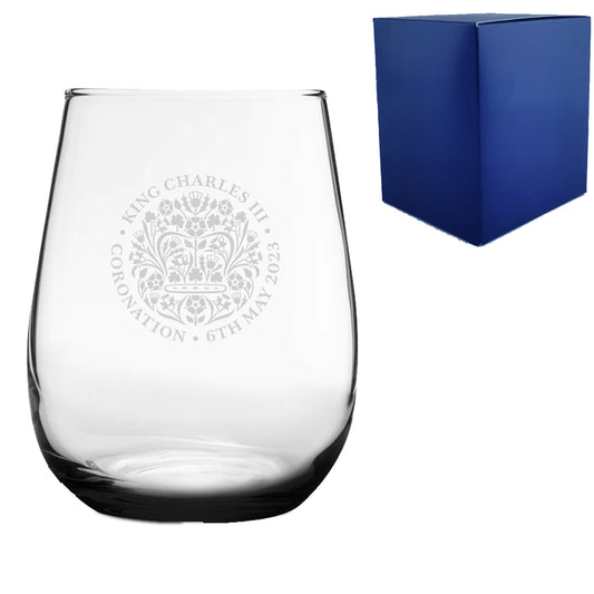 Engraved Commemorative Coronation of the King Stemless Tumbler Image 1