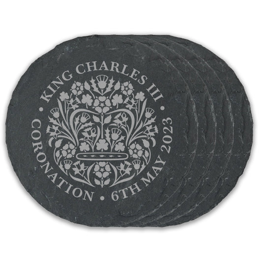 Engraved Commemorative Coronation of the King Set of 4 Slate Coasters Image 1