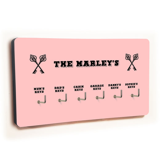 Personalised Novelty Pink 6 hook key holder - Cross keys Image 1