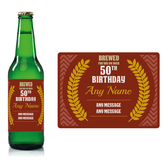 Personalised Birthday beer bottle label Brick Red - Corn Ears Image 1