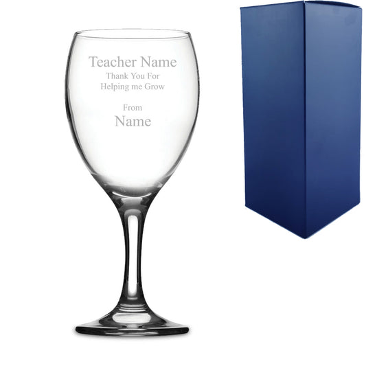 Engraved Wine Glass Teacher Gift - Thank you for helping me grow Image 1