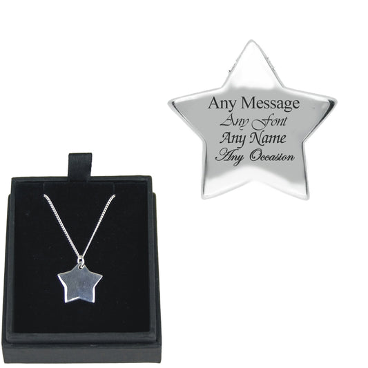 Engraved Silver Necklace with Star Pendant Image 1