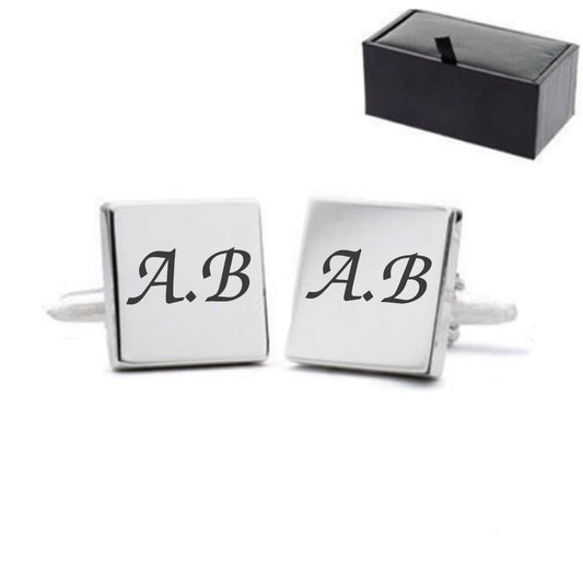Engraved Square Cufflinks with Initials Engraved Image 1
