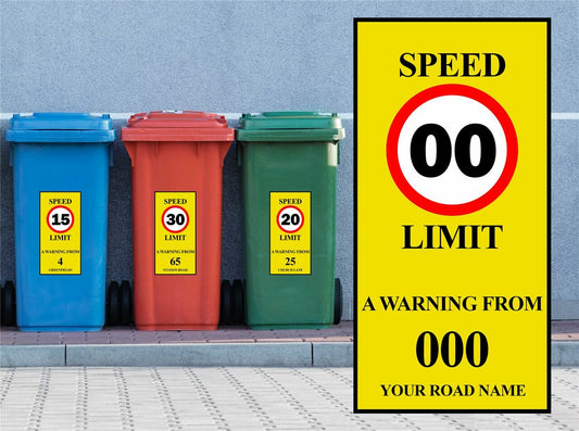 3x Personalised Speed Warning House Number Wheelie Bin Sticker Personalise Your Own Image 1
