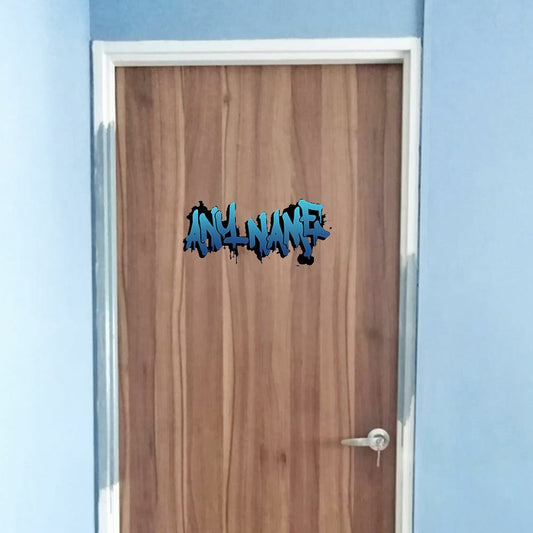 Personalised Blue Graffit Sticker Perfect For Bedroom Doors or Wall Any Name Printed Simply Peel and Stick - 300mm wide Image 1