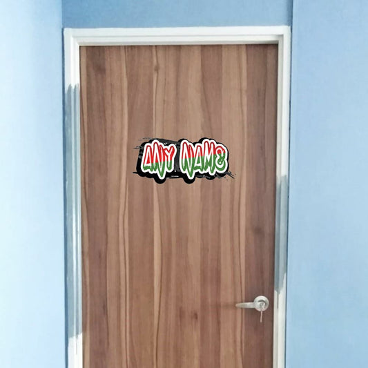 Personalised Red and Green Graffit Sticker Perfect For Bedroom Doors or Wall Any Name Printed Simply Peel and Stick - 300mm wide Image 1