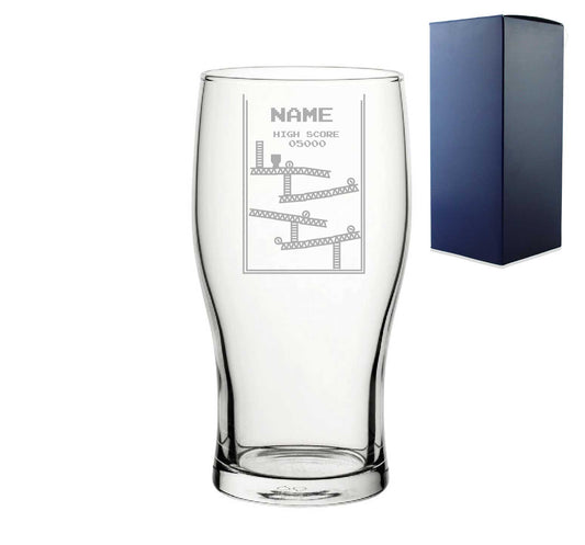 Engraved Pint Glass With Name Retro Arcade Game, Gift Boxed, Personalise with any name for any gamer Image 1