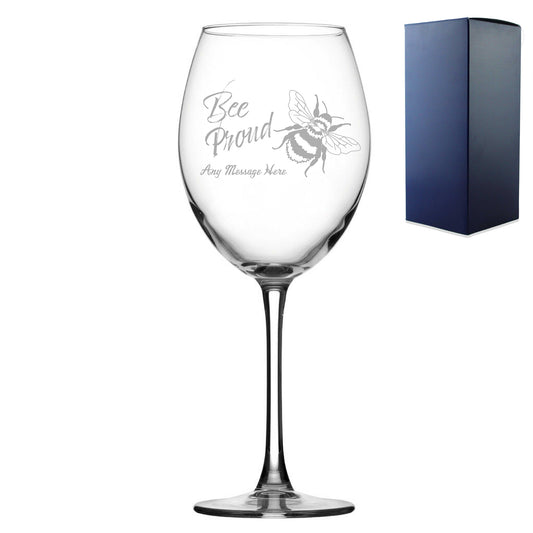 Personalised Engraved Wine Glass Bee Proud, LGBTQ Gift, Any Message Design Image 1