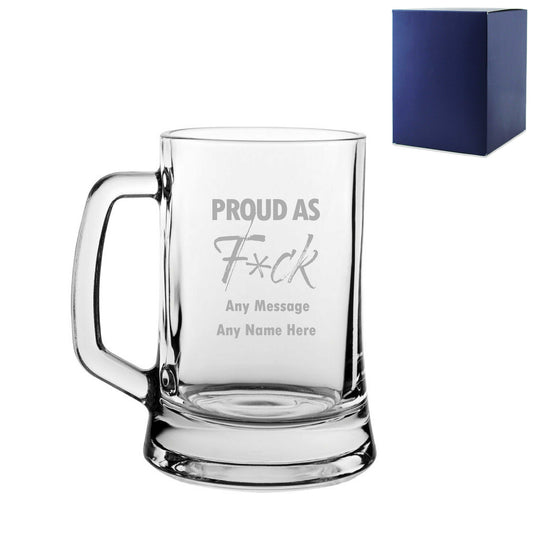 Personalised Engraved Tankard Beer Mug Stein, Proud As F, Funny LGBTQ Any Message Design Image 1